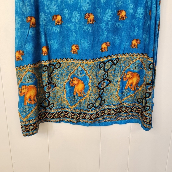 Vintage 90s Summer Midi Dress 1990s Sheath Sundress Elephants Beach Boho Medium - Picture 3 of 8